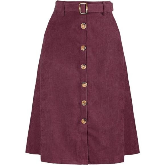 Womens High Waist Button Front A-Line Skirt Burgundy - Picture 1 of 5